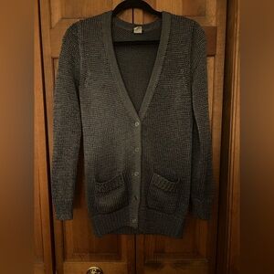 J. Crew Women’s Sz S Longline Silver/Grey Professorial Academic Crochet Cardigan